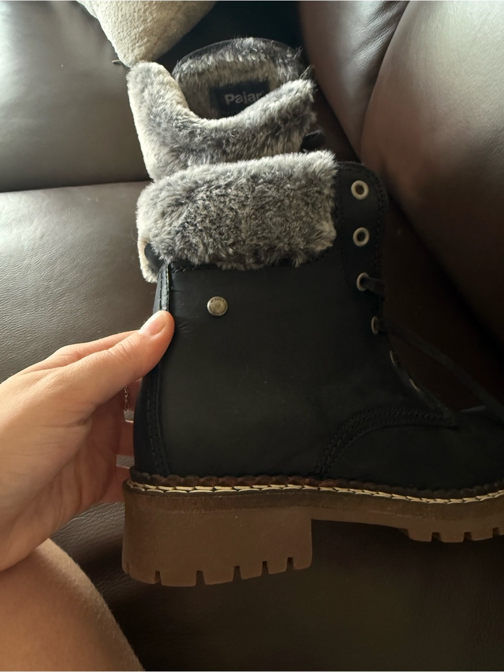 NEW Pajar Black Boots with Gray Faux-Fur Trim Waterproof